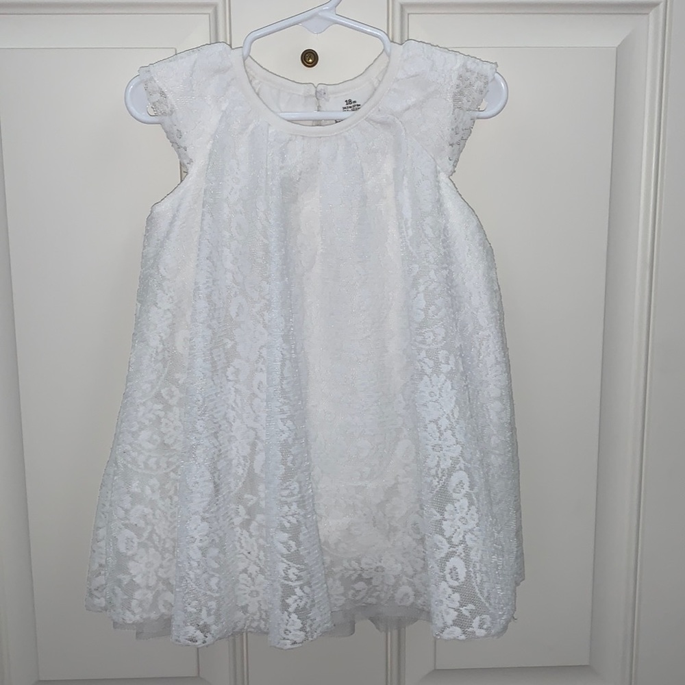Baby Starters, 18-24 M, Beautiful White Lace Dress w/Onesie  For Diaper Cover.